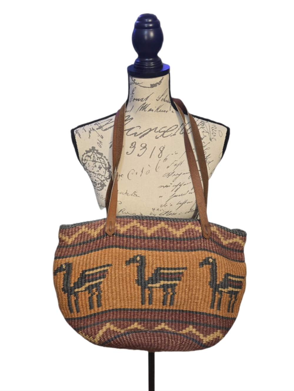 Vintage SISAL Woven Animal Print Tote Bag in Brown and Tan